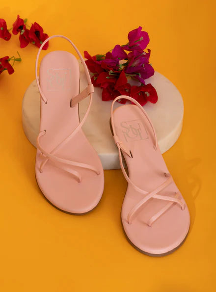 White Cotton Pant Pink Ankle Strap Flats
