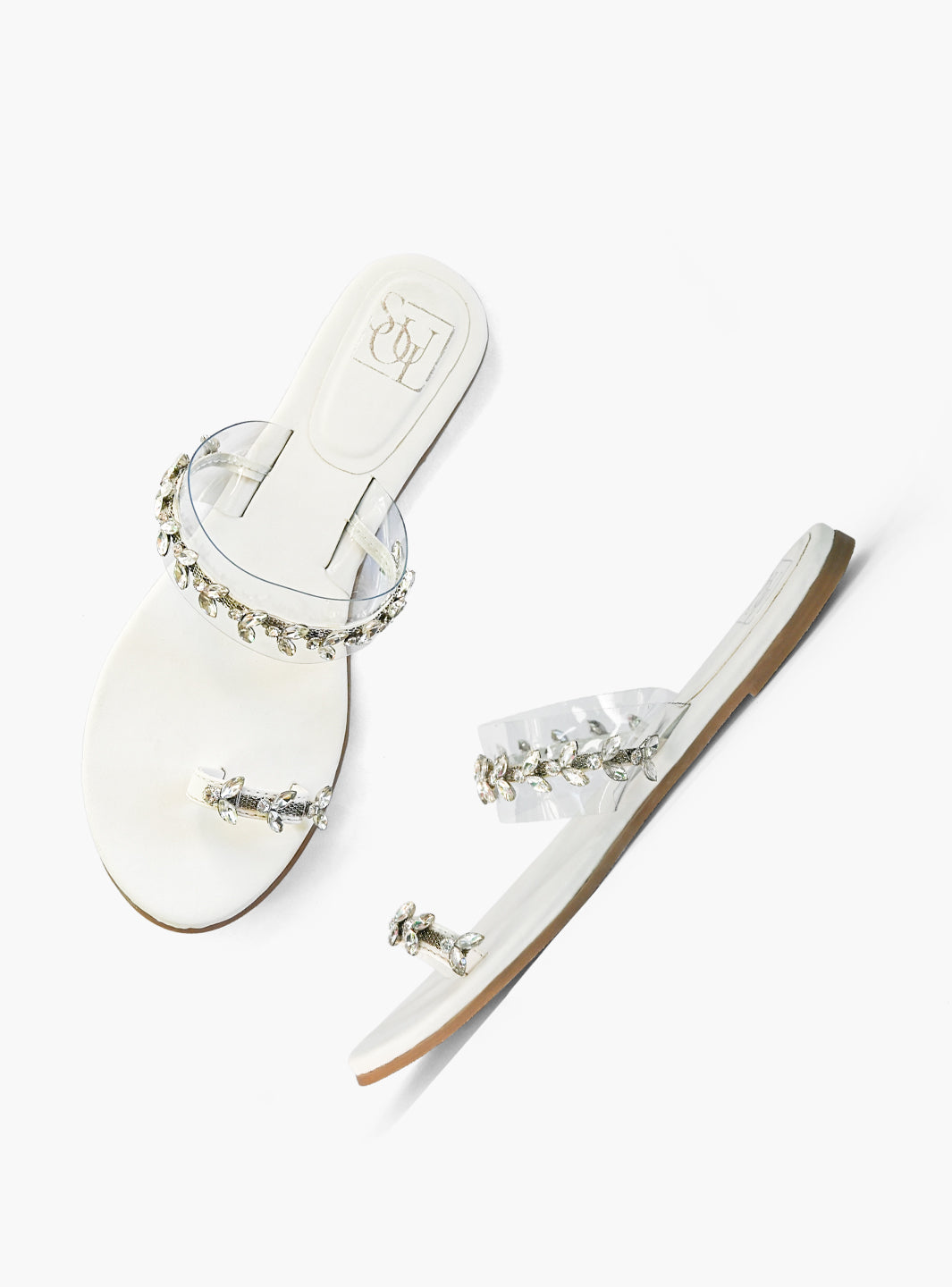 White Cotton Pant White Embellished One Toe Party Flats